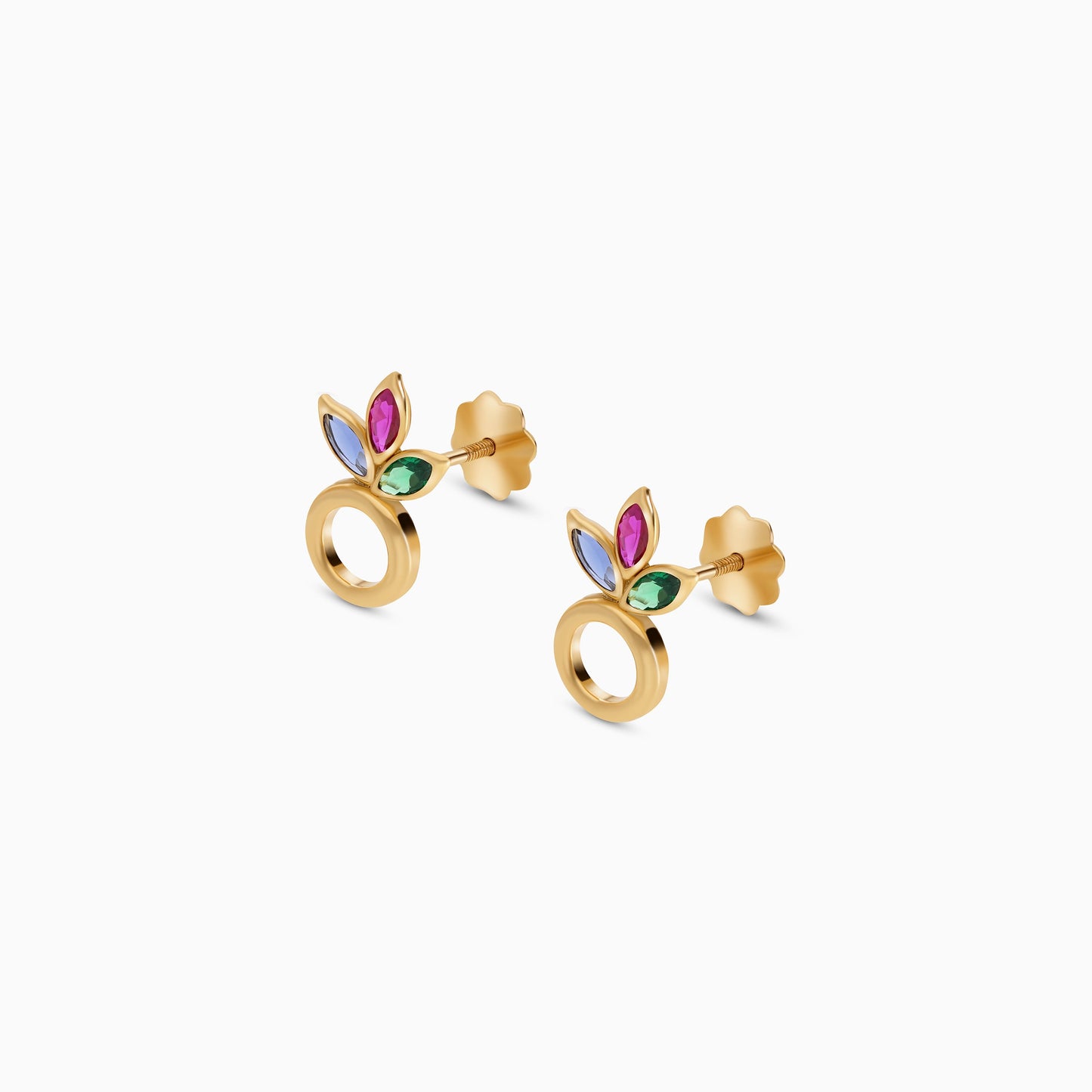 18k Yellow Earrings with Artificial Stones | Spanish Kids Collection