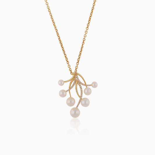18K YELLOW GOLD NECKLACE WITH DIAMOND AND PEARL