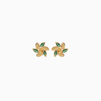 Kids Gold Leaf Earrings with Artificial Stones 18 Karat