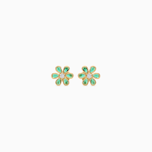 Kids 18K Gold Flower Earrings with Center Zircon Stone