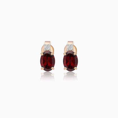 Timeless 18k Rose Gold Earrings with Authentic Natural Diamonds & Garnet Gems
