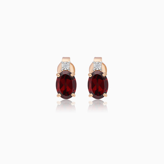 Timeless 18k Rose Gold Earrings with Authentic Natural Diamonds & Garnet Gems