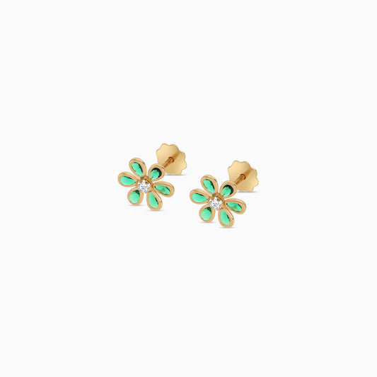 Kids 18K Gold Flower Earrings with Center Zircon Stone