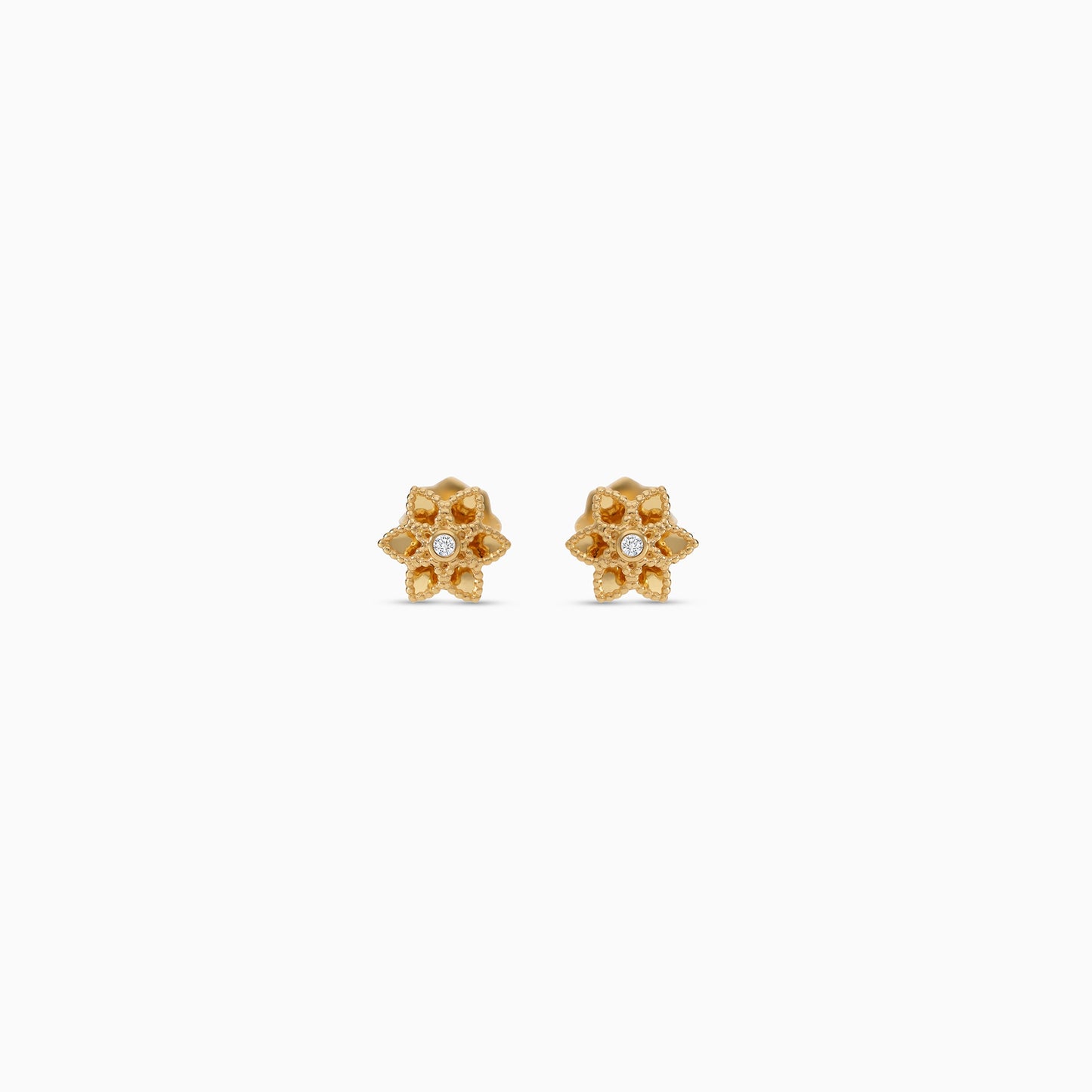 18K Star Earrings in Gold with Center Zircon for Your Kids