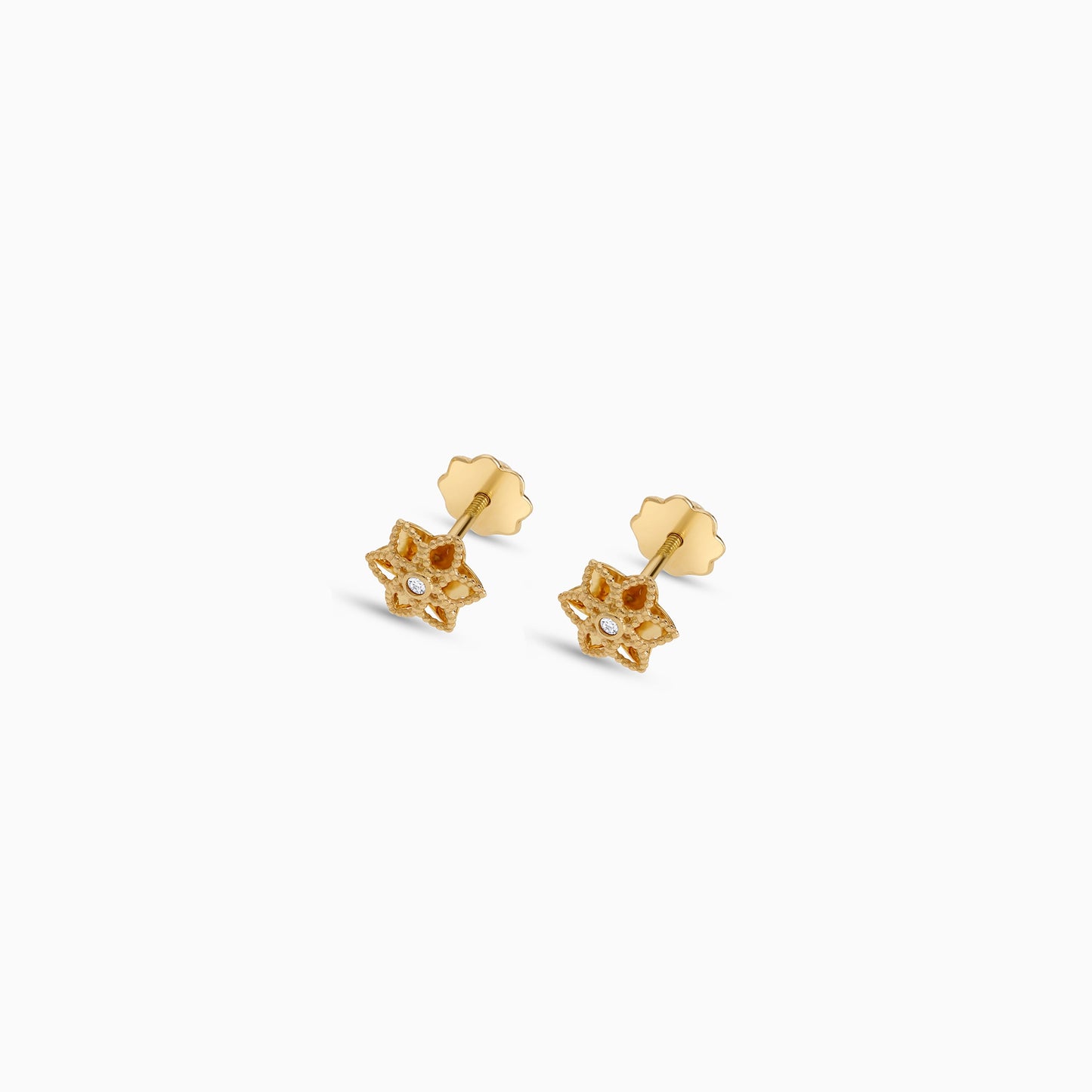 18K Star Earrings in Gold with Center Zircon for Your Kids