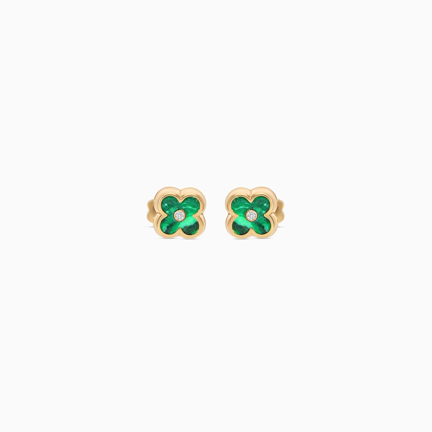 18k Yellow Gold Green Enamel Flower Earrings with Zircon Stone | Spanish Kids Collection