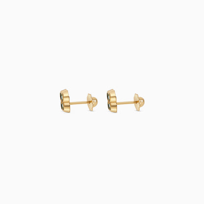 18k Yellow Gold Green Enamel Flower Earrings with Zircon Stone | Spanish Kids Collection
