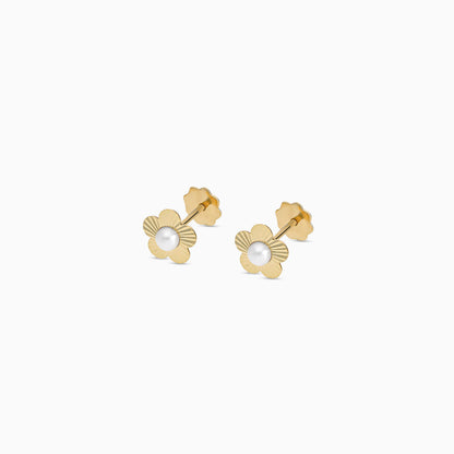 Shop 18K Gold Flower Earrings with Centered White Pearls for Kids