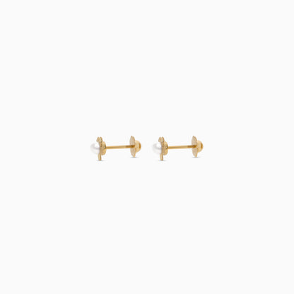 Shop 18K Gold Flower Earrings with Centered White Pearls for Kids