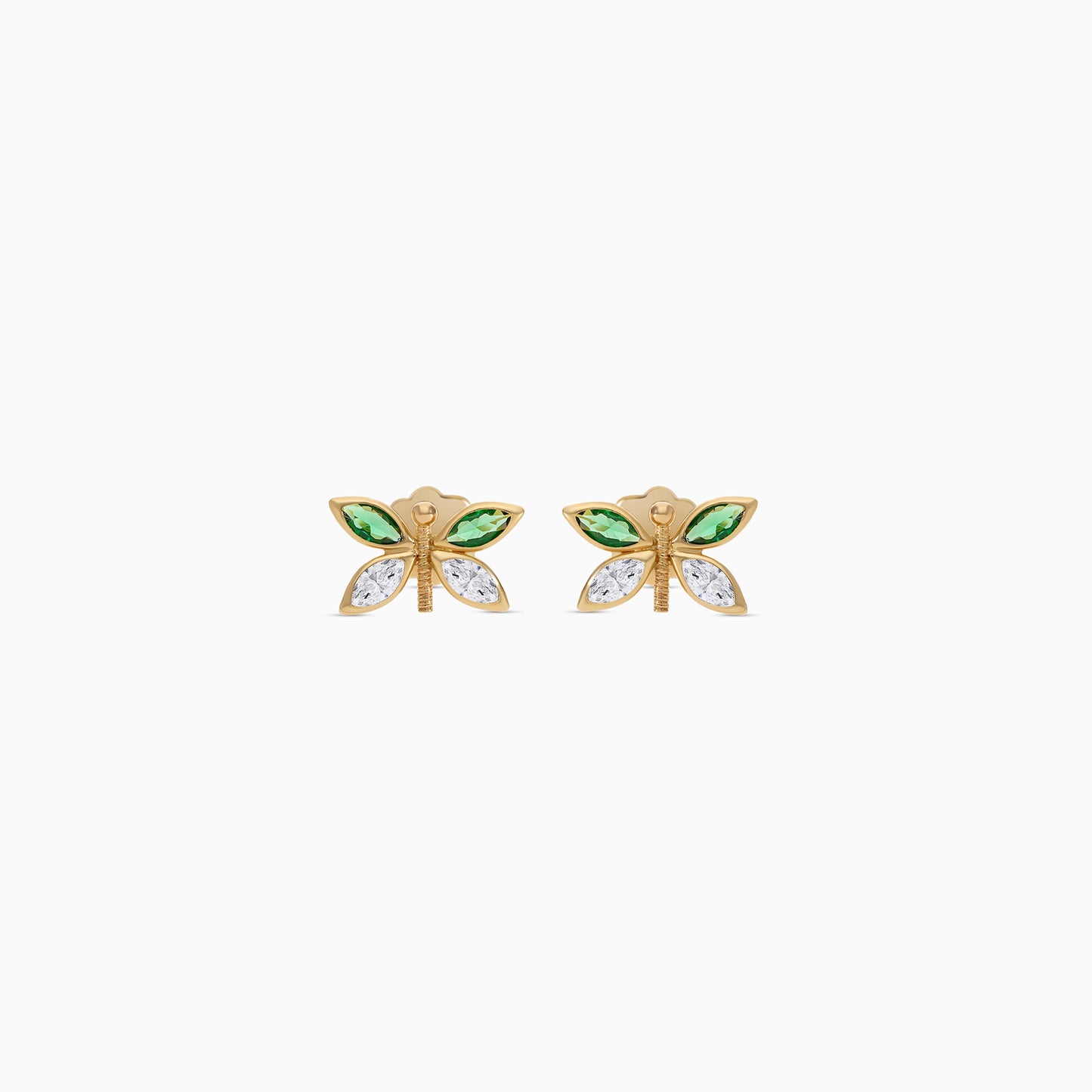 18K Gold Butterfly Earrings with Zircon Stones for Kids
