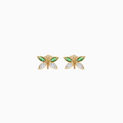 18K Gold Butterfly Earrings with Zircon Stones for Kids