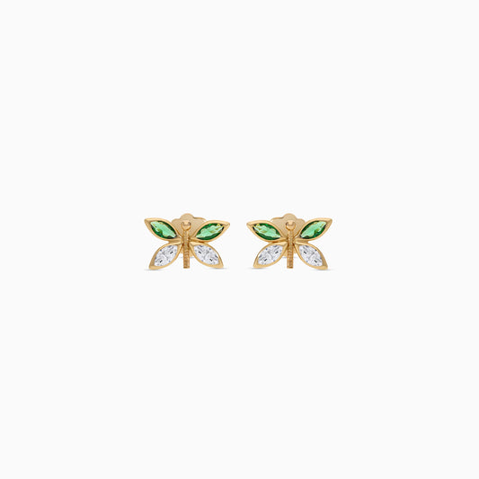 18K Gold Butterfly Earrings with Zircon Stones for Kids