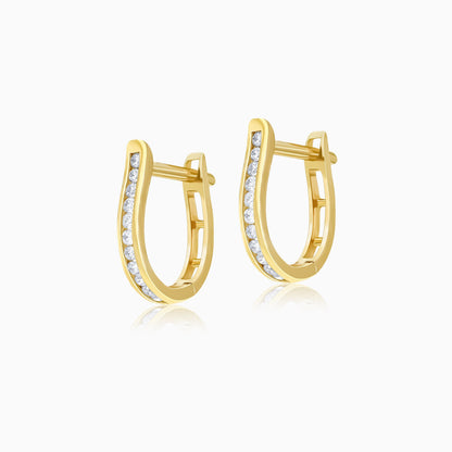 18K Yellow Gold Pair of earrings with natural Diamond U Shape Hoops