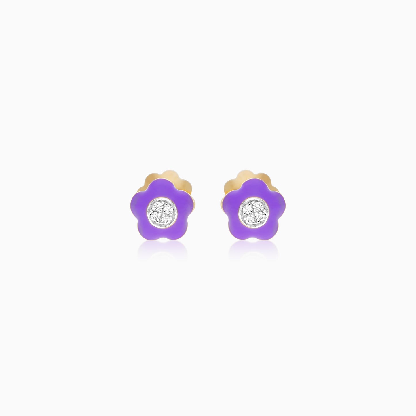 Floral Enamel Earrings in 18k Yellow Gold with Natural Diamonds | Alwan Kids Collection