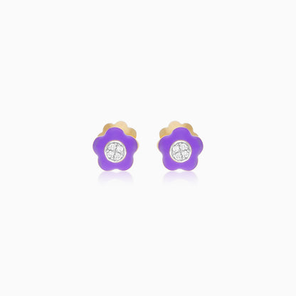 Floral Enamel Earrings in 18k Yellow Gold with Natural Diamonds | Alwan Kids Collection