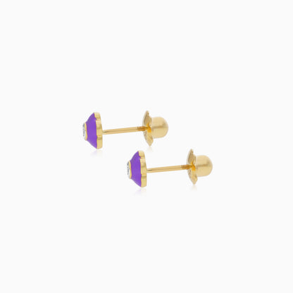 Floral Enamel Earrings in 18k Yellow Gold with Natural Diamonds | Alwan Kids Collection