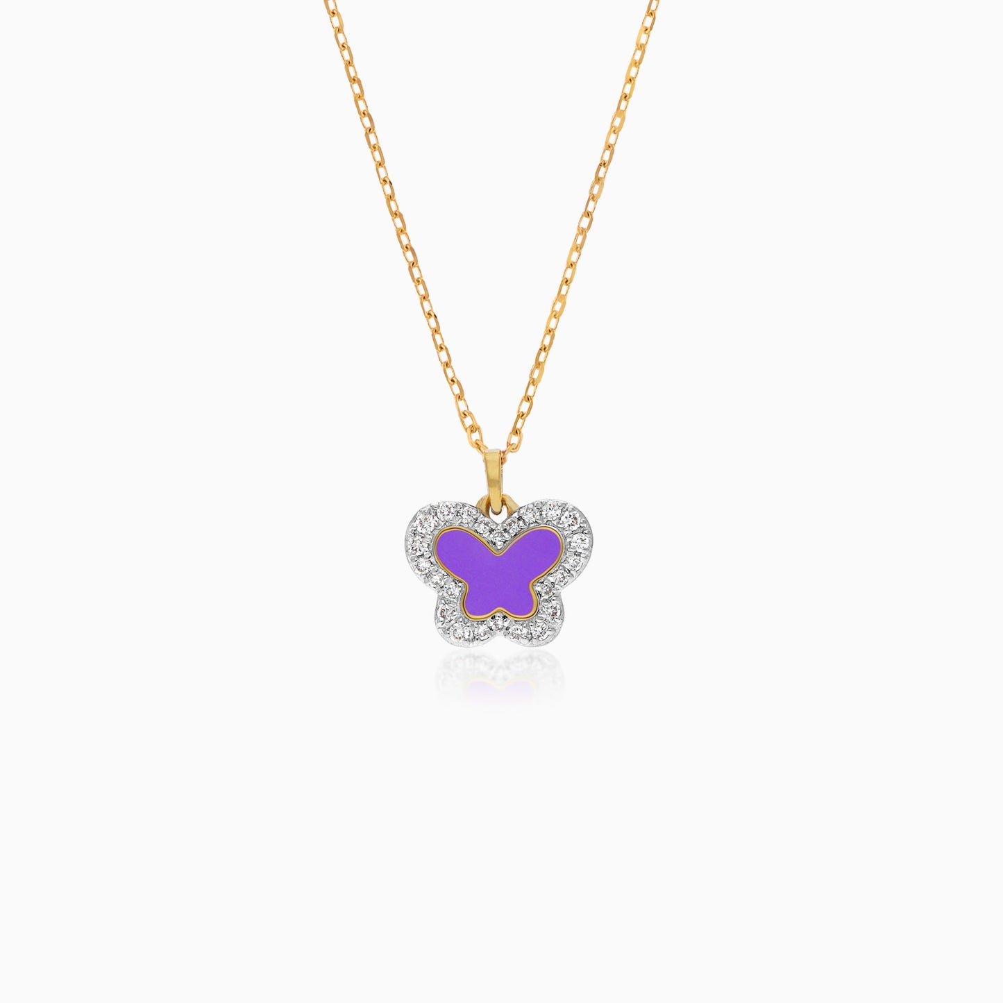 Butterfly Pendant Necklace in 18K Yellow Gold with Enamel & Natural Diamonds | Alwan Kids Collection