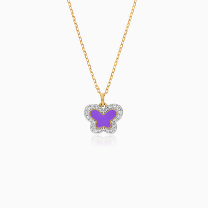 Butterfly Pendant Necklace in 18K Yellow Gold with Enamel & Natural Diamonds | Alwan Kids Collection