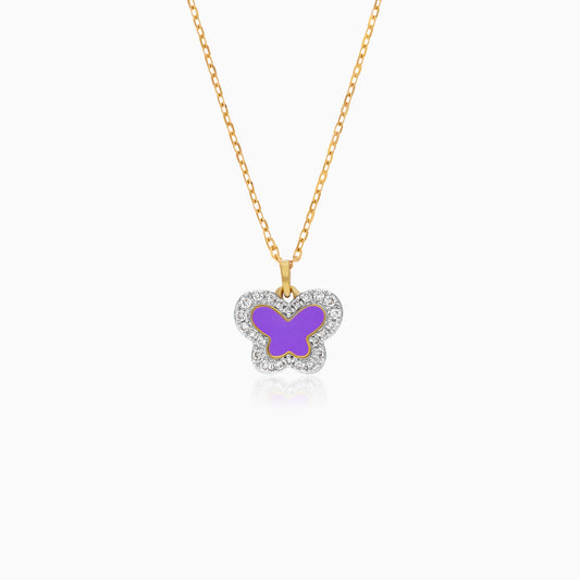 Butterfly Pendant Necklace in 18K Yellow Gold with Enamel and Natural Diamonds from Alwan Kids Collection