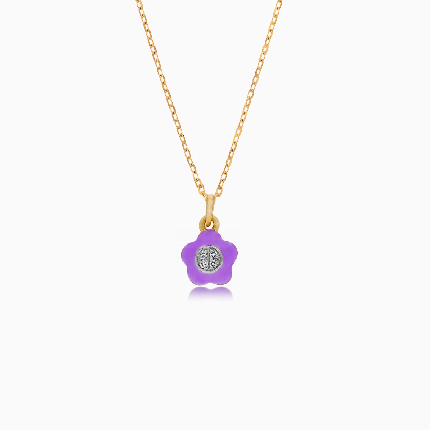 18K Yellow Gold Flower Pendant Necklace with Enamel & Natural Diamond | Alwan Kids Collection