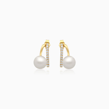 Danah yellow gold earrings 18 karat with pearls and zircon stones
