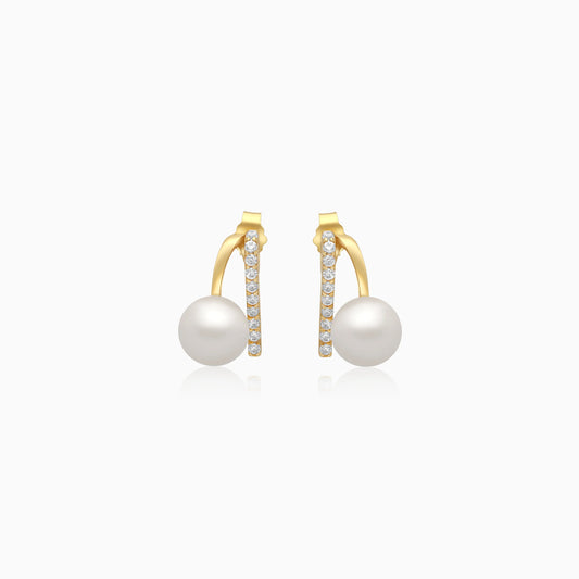 Danah yellow gold earrings 18 karat with pearls and zircon stones