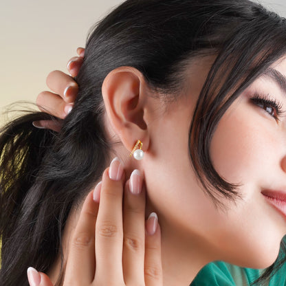 Danah yellow gold earrings 18 karat with pearls and zircon stones