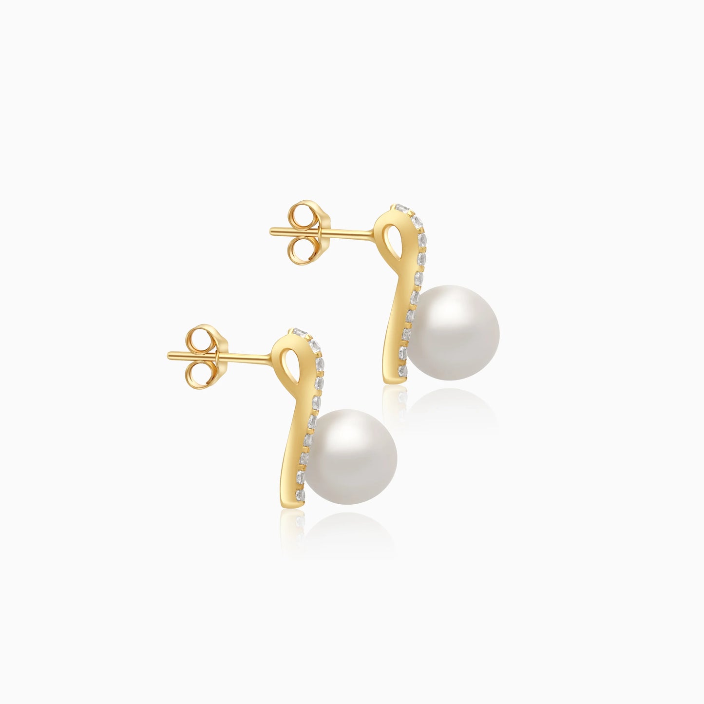 Danah yellow gold earrings 18 karat with pearls and zircon stones