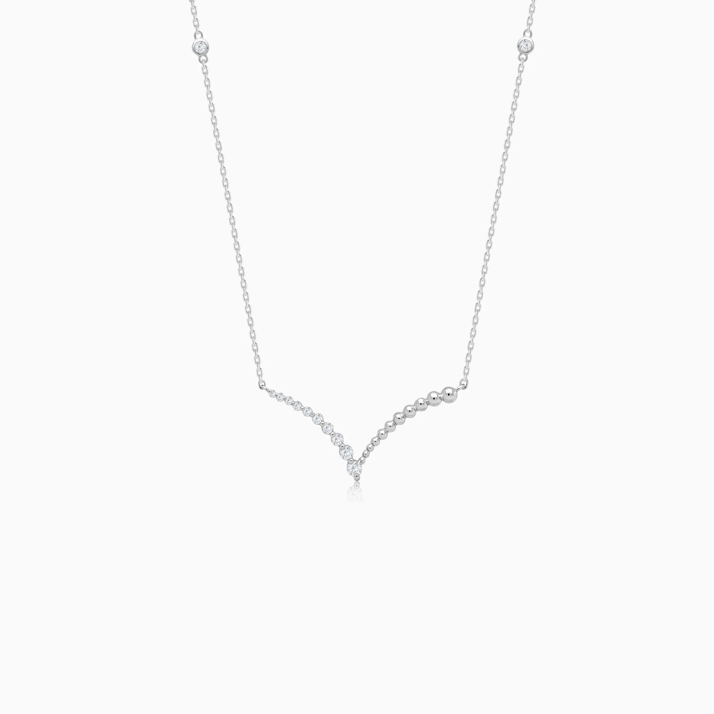 Elegant V-Shaped 18k white gold Necklace with Natural Diamonds | Dunyati Collection