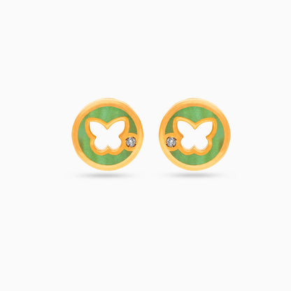 18K Yellow Gold Butterfly Earrings with Natural Diamonds and Malachite for Kids – Lusi Collection