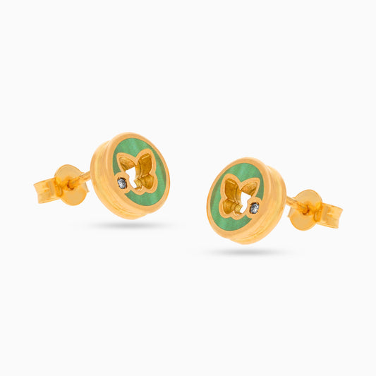 18K Yellow Gold Butterfly Earrings with Natural Diamonds and Malachite for Kids – Lusi Collection