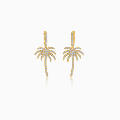 18K Yellow Gold Hoop Earrings with Dangling Palm Tree-Shaped Design Decorated with Natural Diamond | Al Nakhla Collection