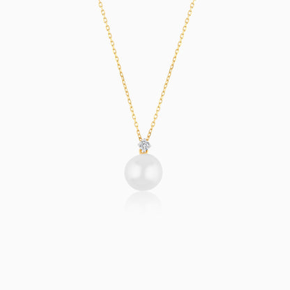 18K Yellow Gold Freshwater Pearl and Natural Diamond Pendant