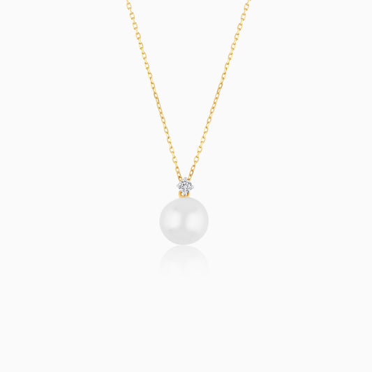 18K Yellow Gold Freshwater Pearl and Natural Diamond Pendant