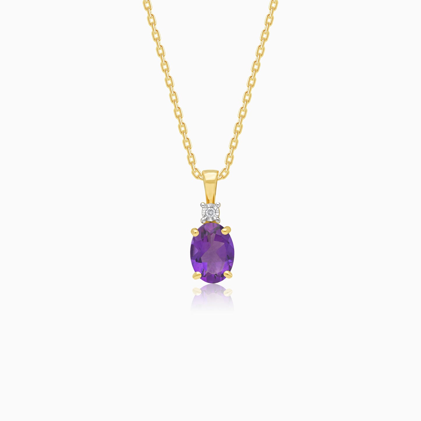 18k yellow gold necklace adorned with natural diamond and Amethyst | Colour Classic