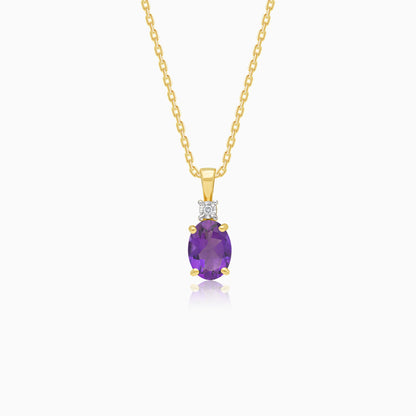 18k yellow gold necklace adorned with natural diamond and Amethyst | Colour Classic
