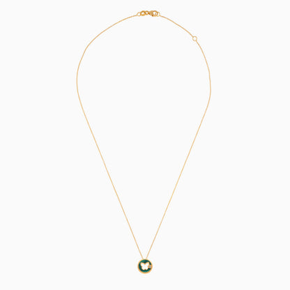 18K YELLOW GOLD NECKLACE BUTTERFLY SHAPED DECORATED BY NATURAL DIAMOND STONES AND MALACHITE FOR KIDS