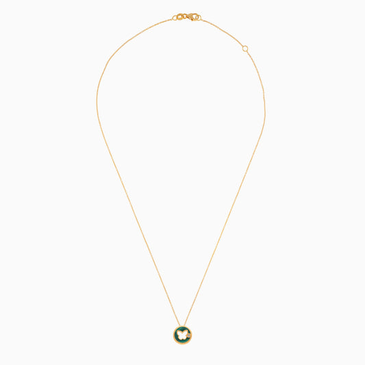 18K YELLOW GOLD NECKLACE BUTTERFLY SHAPED DECORATED BY NATURAL DIAMOND STONES AND MALACHITE FOR KIDS