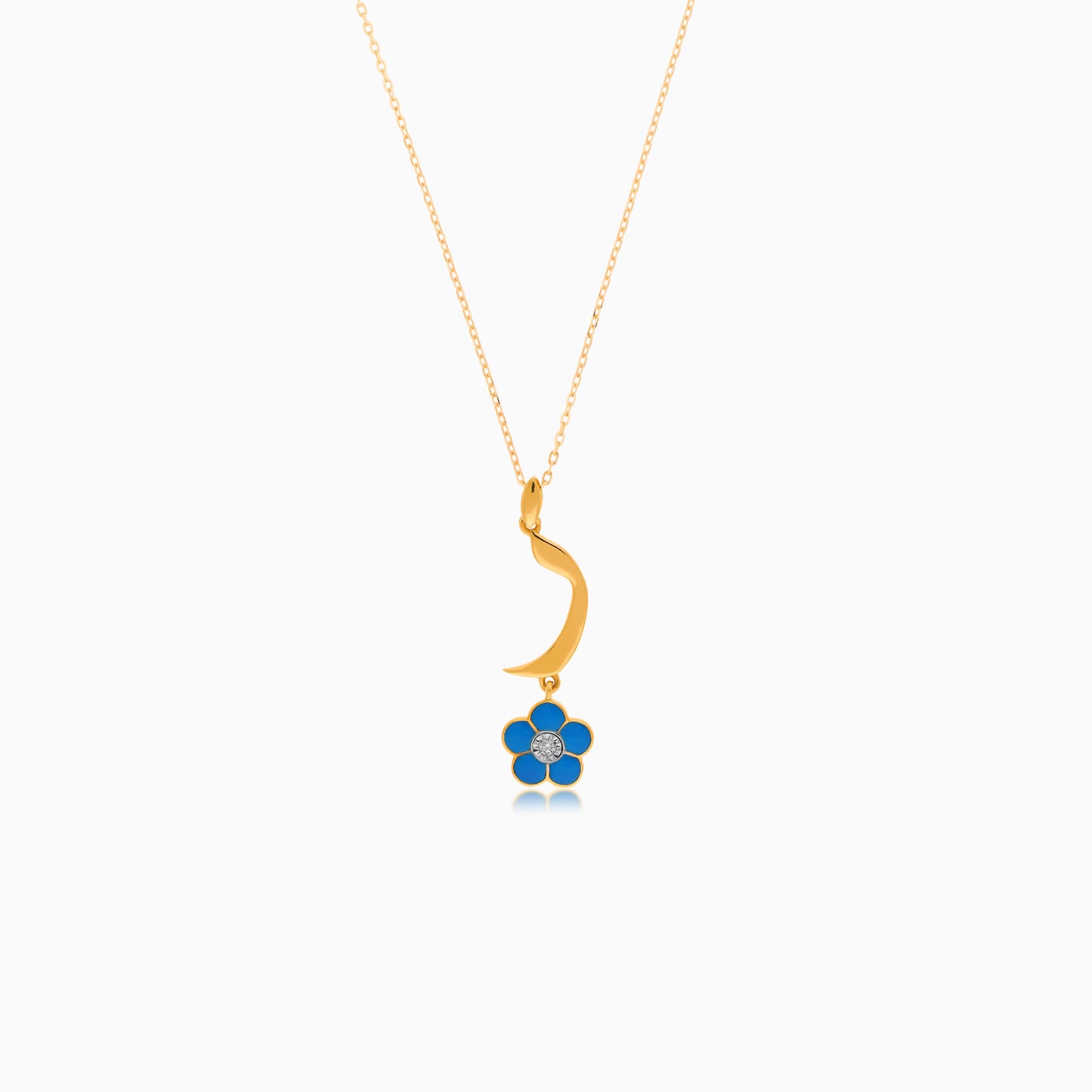 18k Yellow Gold Kids Necklace with ‘Raa’ Letter & Turquoise Flower | Horoufi Kids Collection