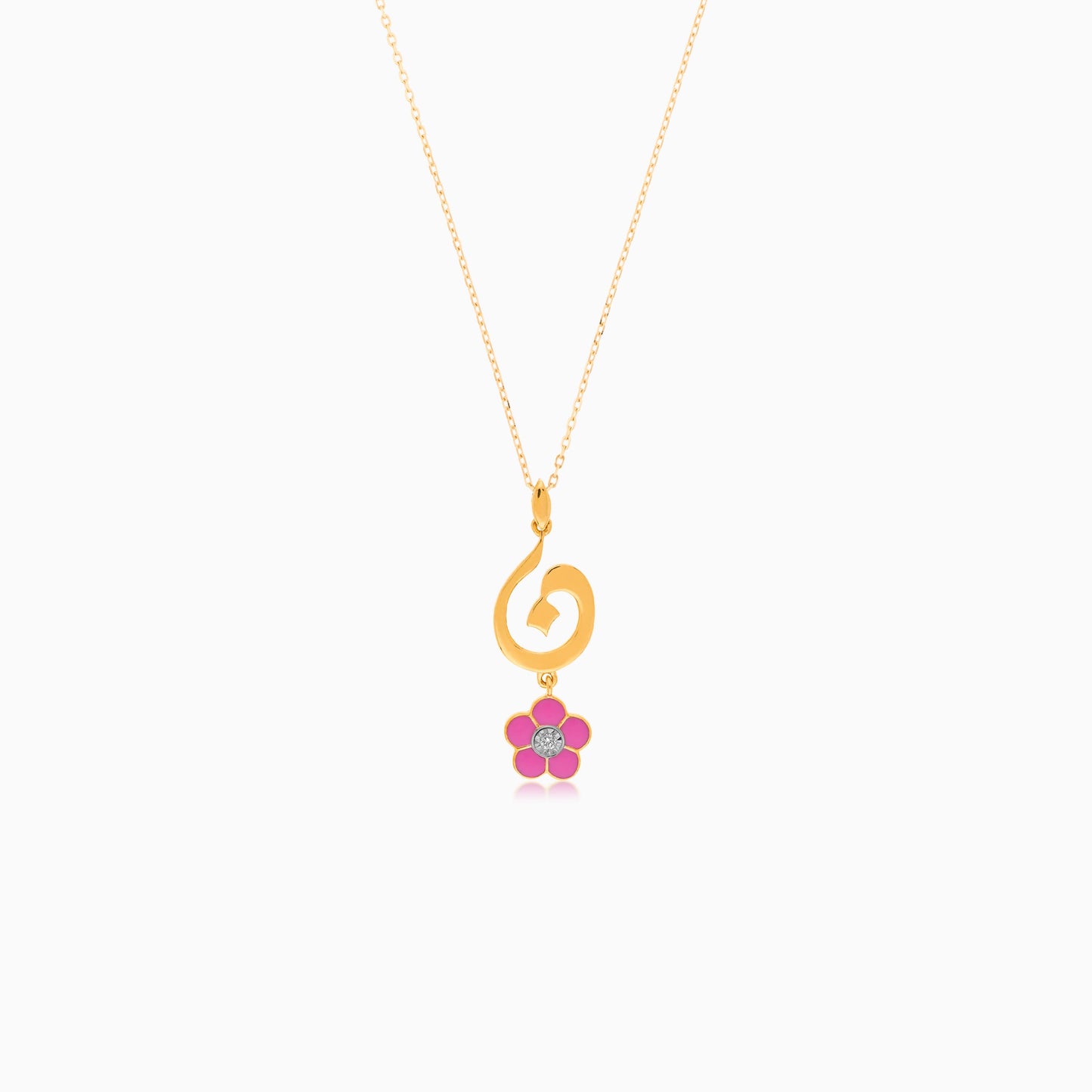 18K Yellow Gold Kids Necklace with Letter Noon & Pink Flower | Horoufi Kids Collection