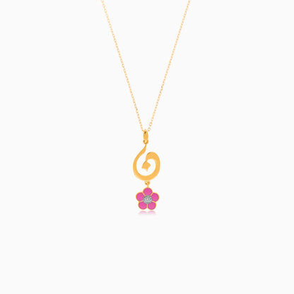 18K Yellow Gold Kids Necklace with Letter Noon & Pink Flower | Horoufi Kids Collection