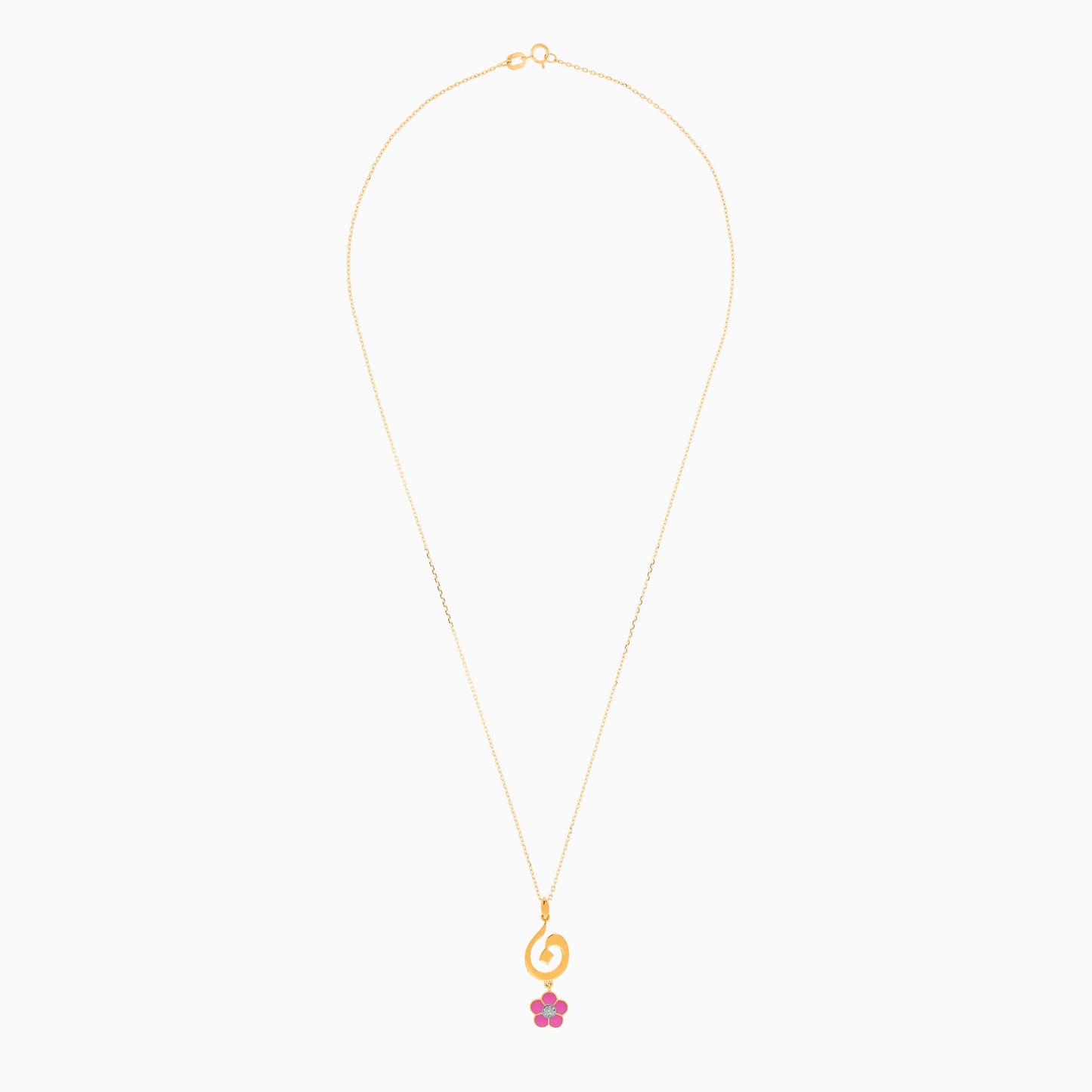 18K Yellow Gold Kids Necklace with Letter Noon & Pink Flower | Horoufi Kids Collection