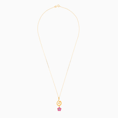 18K Yellow Gold Kids Necklace with Letter Noon & Pink Flower | Horoufi Kids Collection