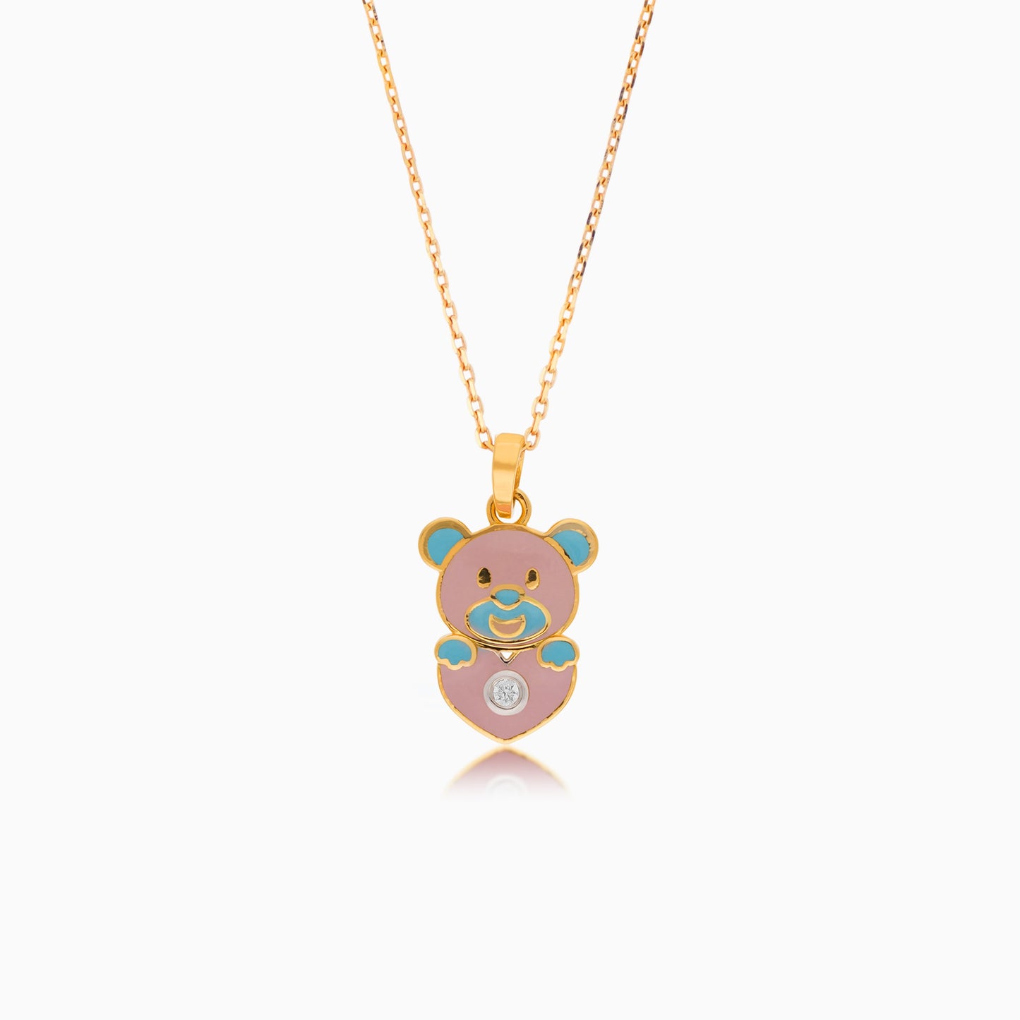 18k Yellow Gold Bear Necklace with Natural Diamond & Enamel | Dalia Kids Collection
