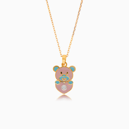 18k Yellow Gold Bear Necklace with Natural Diamond & Enamel | Dalia Kids Collection
