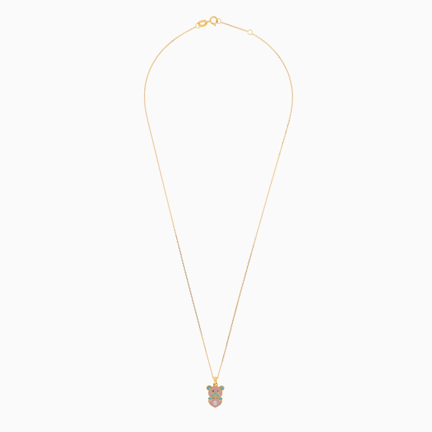 18k Yellow Gold Bear Necklace with Natural Diamond & Enamel | Dalia Kids Collection