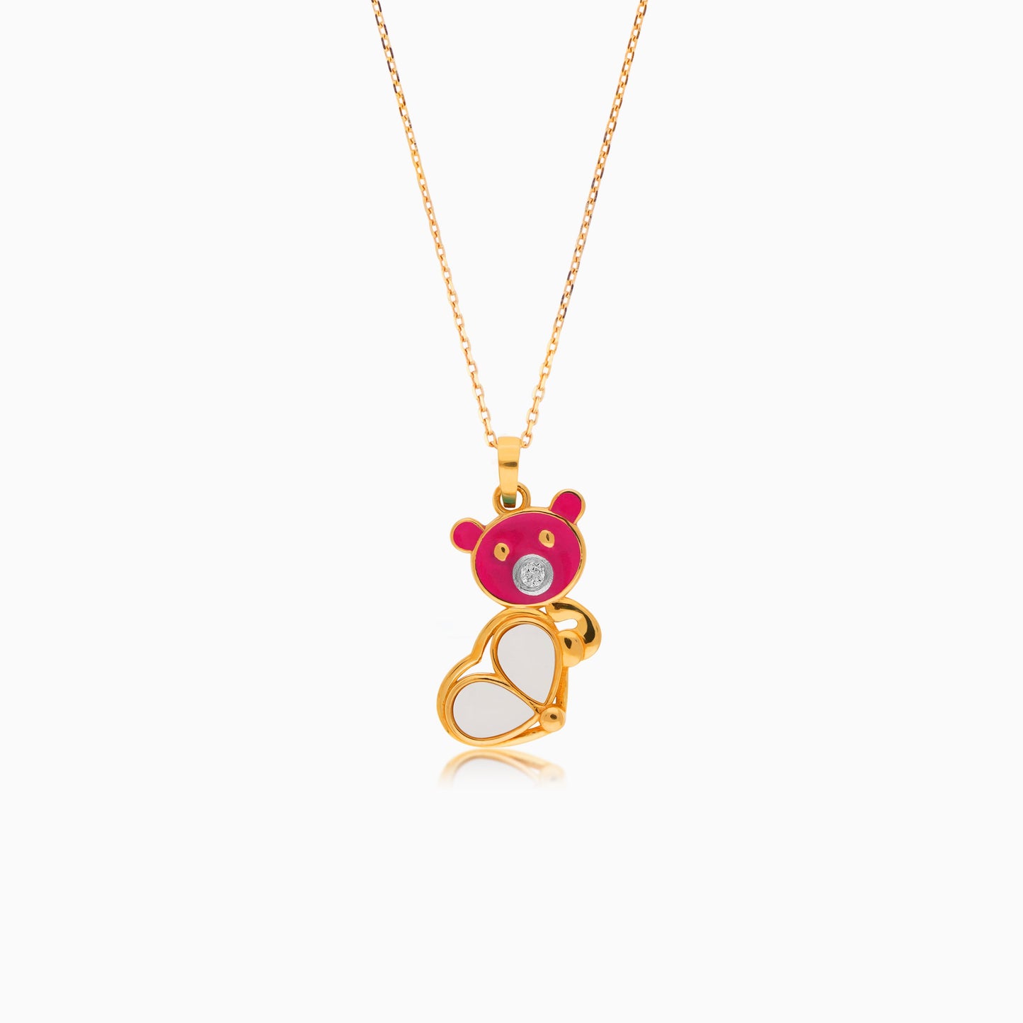 18k Yellow Gold Bear Pendant Necklace with Enamel & Natural Diamond | Dalia Kids Collection
