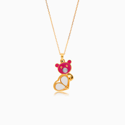 18k Yellow Gold Bear Pendant Necklace with Enamel & Natural Diamond | Dalia Kids Collection