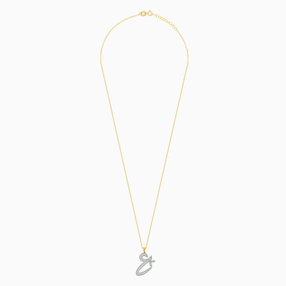 18K Yellow Gold ‘Ain’ Arabic Letter Necklace with Natural Diamonds & Blue Topaz | Horoufi Diamond Collection