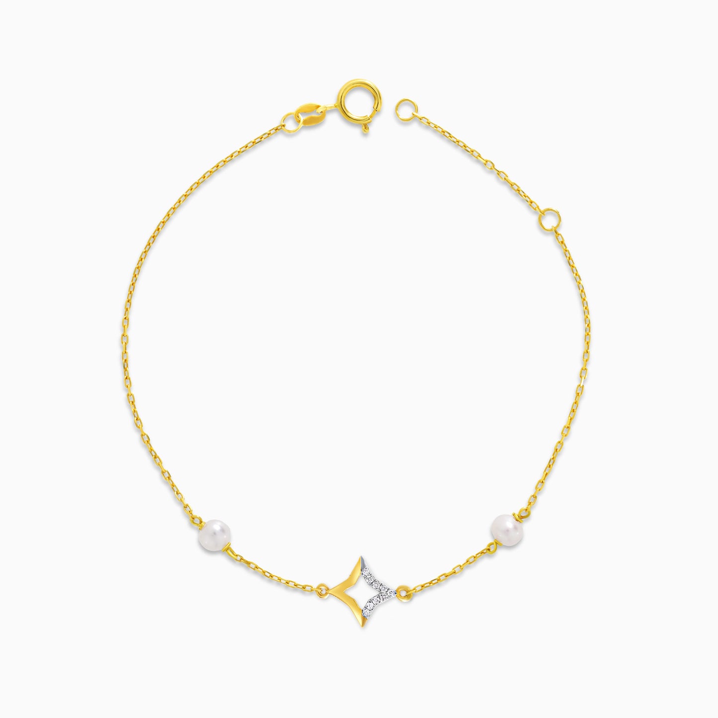 18K Yellow Gold Rhombus Bracelet with Diamonds and Pearls – Danah Collection
